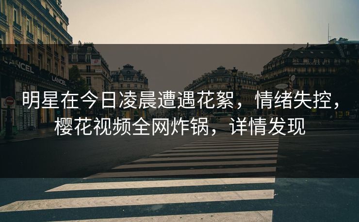明星在今日凌晨遭遇花絮，情绪失控，樱花视频全网炸锅，详情发现